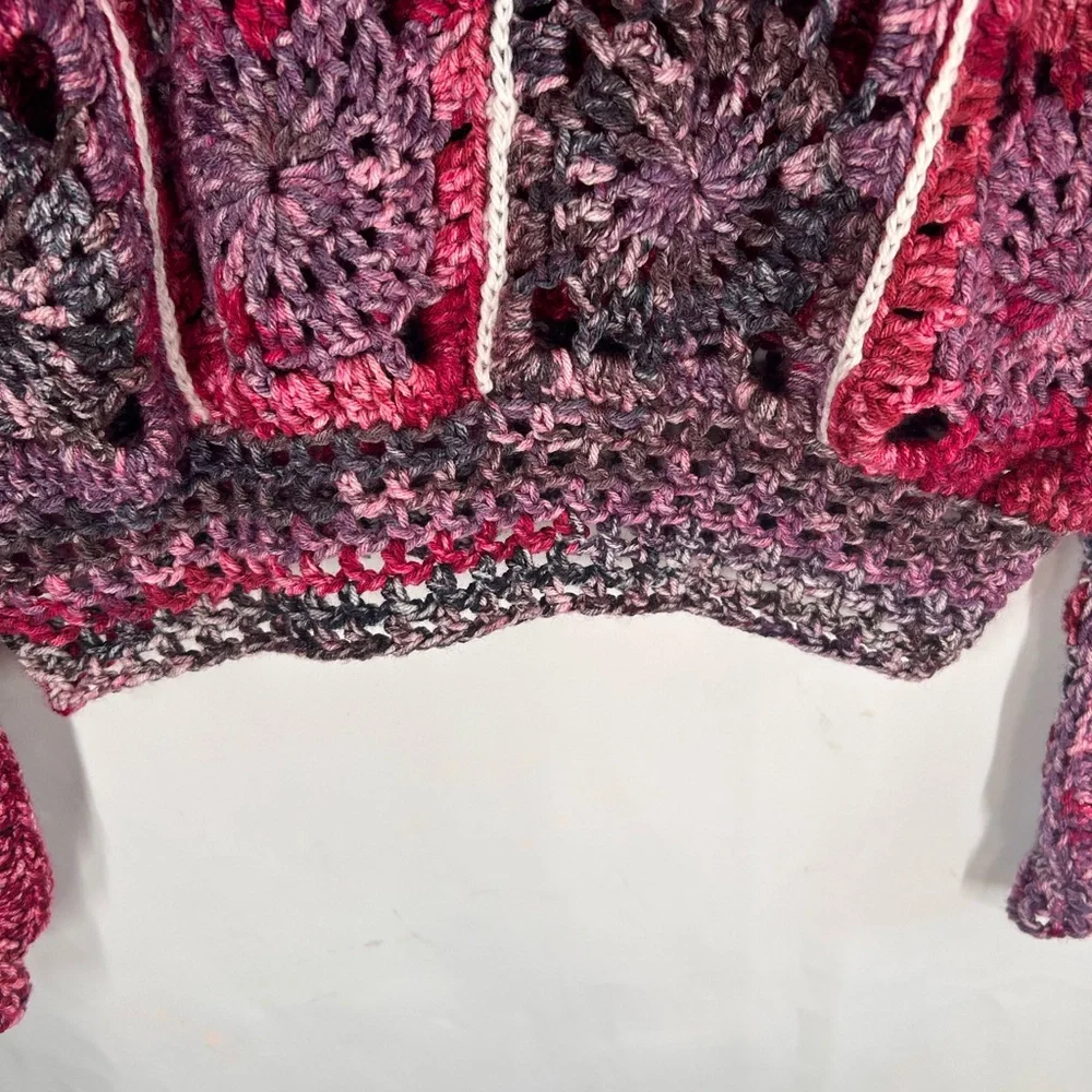 Handcrafted Crochet Sweater Pink Purple OOAK unique woman medium - Picture 4 of 5
